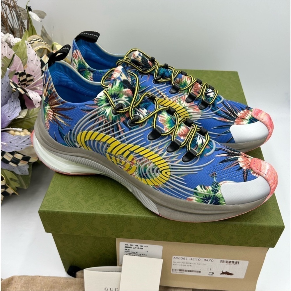 Men’s Gucci blue floral run low top sneaker size 11 made in Italy - Picture 1 of 9